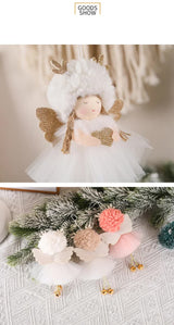 Gold and White Angel Ornament with Bells and Glitter Wings - Christmas Hanging Decoration 16*10*5cm  White colour (5 pieces)