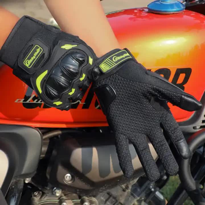 High-Performance Motorcycle Riding Gloves with Hard Knuckle Protection - Anti-Slip, Touchscreen Compatible, Neon Accents (Green,L size)