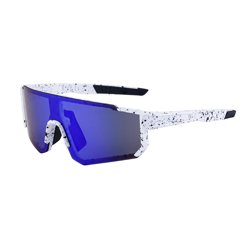 Ink Dot White Frame Blue Mirrored Sports Sunglasses | UV400 Protection & Lightweight Design