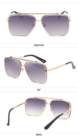 Gold Double  Grey Square Sunglasses,Fashionable Men's Metal, UV400 Gradient Lenses for Timeless Style