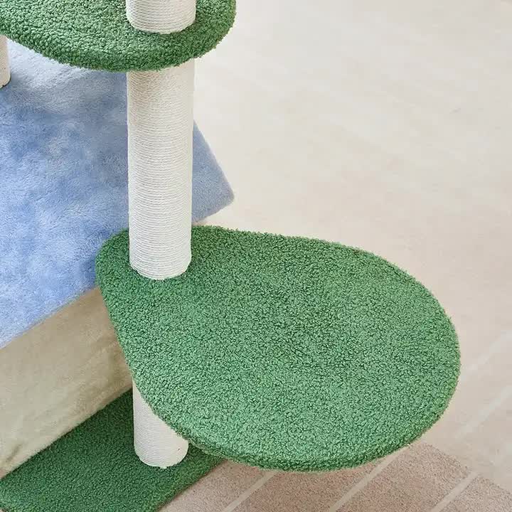 Floral Cat Tree with Cozy Hideaway and Scratching Posts (55x38x92 cm)