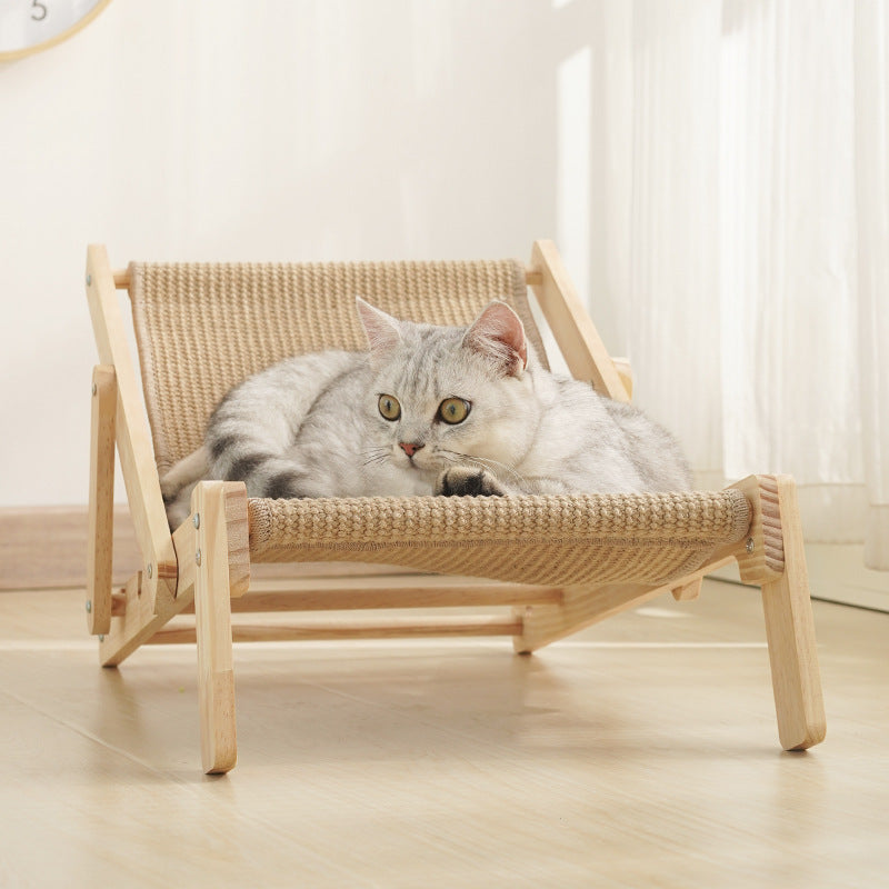 Adjustable Wooden Cat Lounge Chair - Comfortable Woven Hammock for Cats