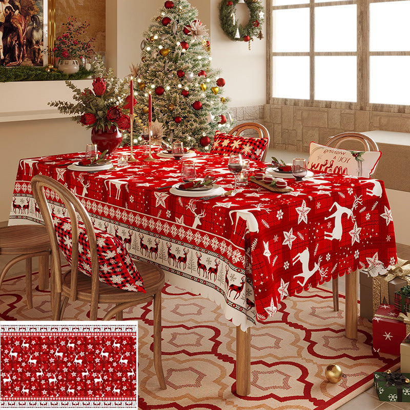 Christmas Reindeer Pattern Tablecloth - Festive Red Holiday Table Cover for Dining and Home Decor  140*220cm