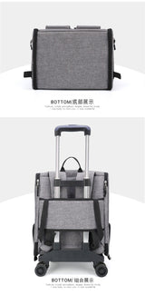 Grey 3-in-1 Pet Carrier: Rolling Backpack with Collapsible Design