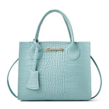 Elegant Crocodile Embossed Faux Leather Handbag - Blue Tote with Dual Handle for Women 20*16*9cm