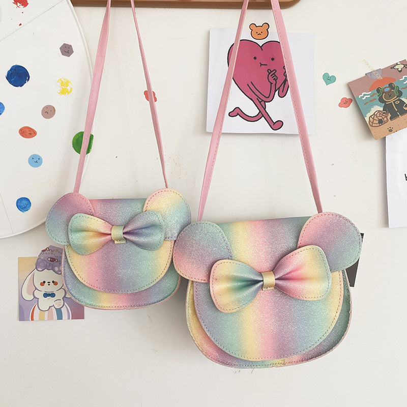 Adorable Bow Bear Crossbody Bag for Kids - rainbow-colored Shoulder Bag 18*17*8cm