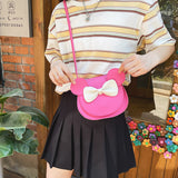 Adorable Bow Bear Crossbody Bag for Kids - Rose Red Small Shoulder Bag 13*13*5cm