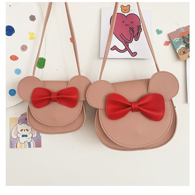 Adorable Bow Bear Crossbody Bag for Kids - khaki Small Shoulder Bag 13*13*5cm