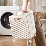 Foldable Laundry Basket with Wheels - Portable Rolling Hamper for Home Use 33*28*48cm White