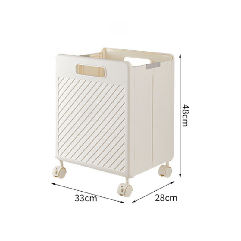 Foldable Laundry Basket with Wheels - Portable Rolling Hamper for Home Use 33*28*48cm Cream Yellow