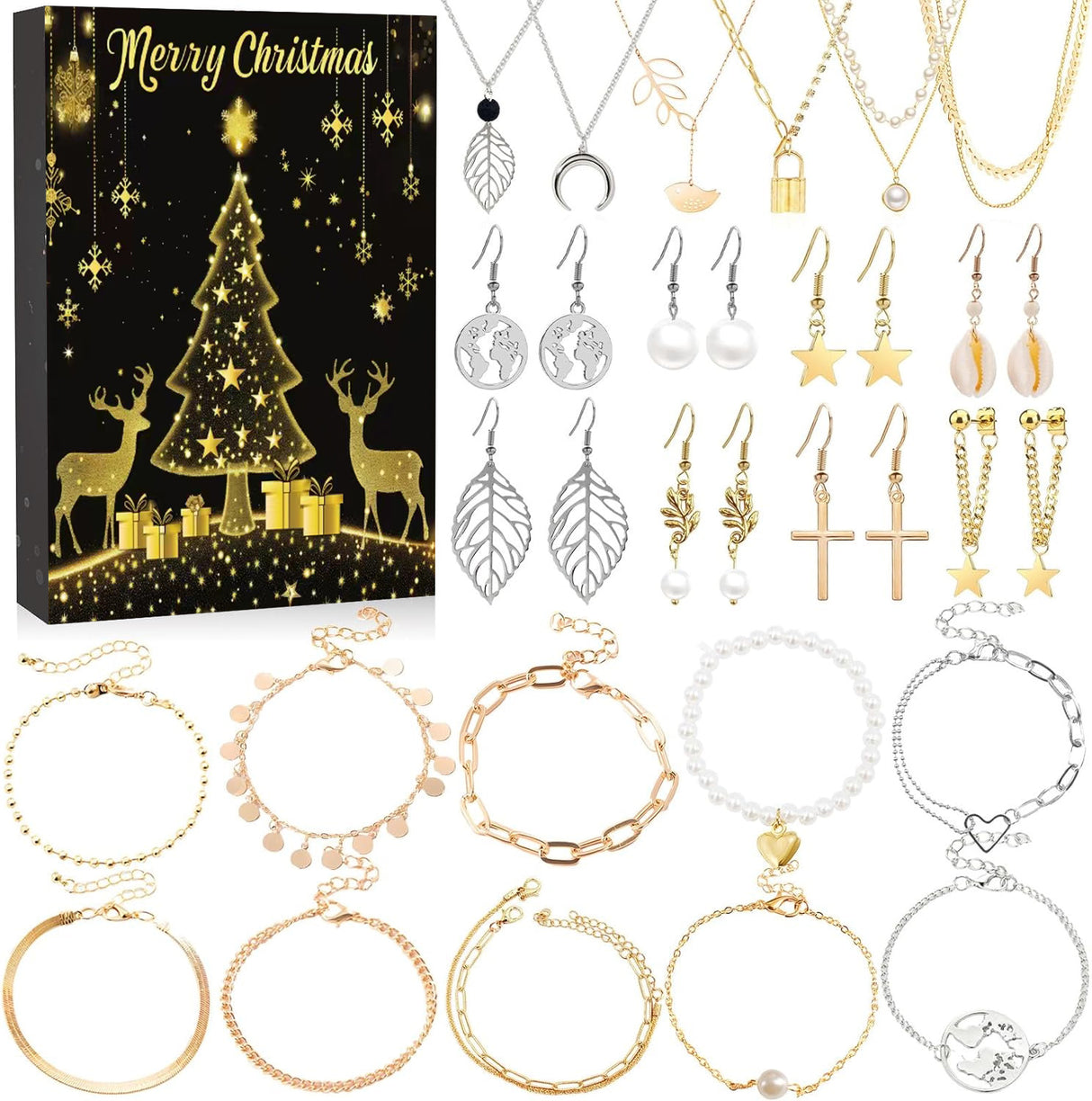 Elegant Jewelry Advent Calendar - Necklaces, Earrings, and Bracelets Gift Set