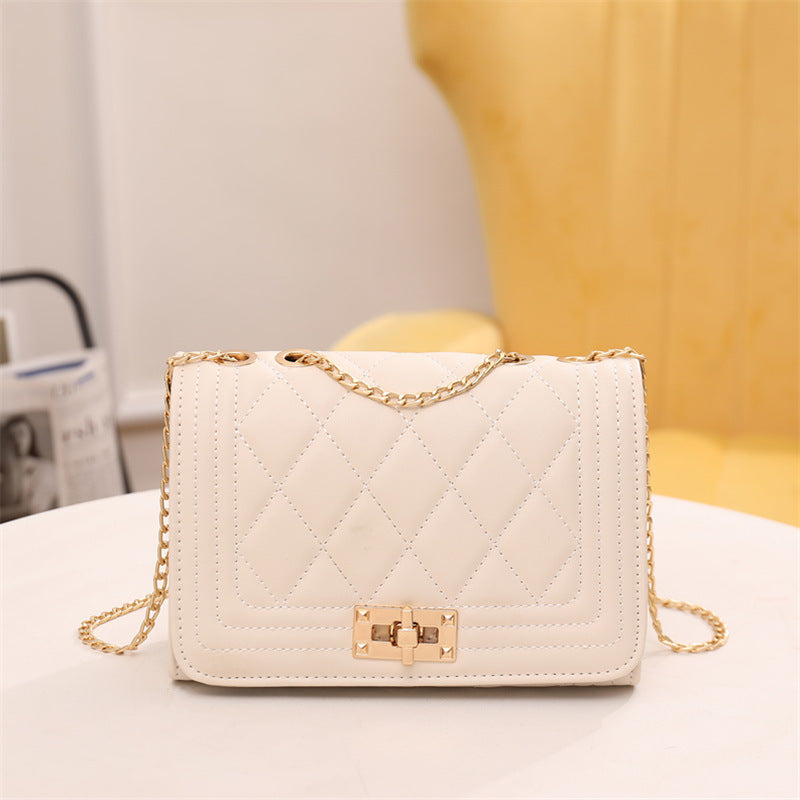 Chic Quilted Crossbody Bag in Soft white with Gold Chain Strap