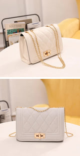 Chic Quilted Crossbody Bag in Soft white with Gold Chain Strap