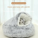 Cozy Pink Plush Hooded Pet Bed - Ultra Soft Long Fur Cave Bed for Small Pets 40cm