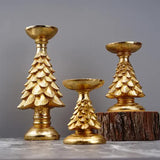 Gold Christmas Tree Candle Holder - Elegant Resin Pillar Stand, 15.5cm Festive Decoration