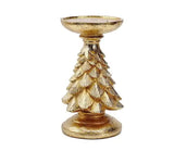 Set of 3 Gold Christmas Tree Candle Holders - Festive Resin Pillar Stands, Elegant Holiday Decor