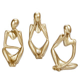 Abstract Thinker Sculpture Set - Gold Resin Figurines, Modern Art Home Decor, Set of 3