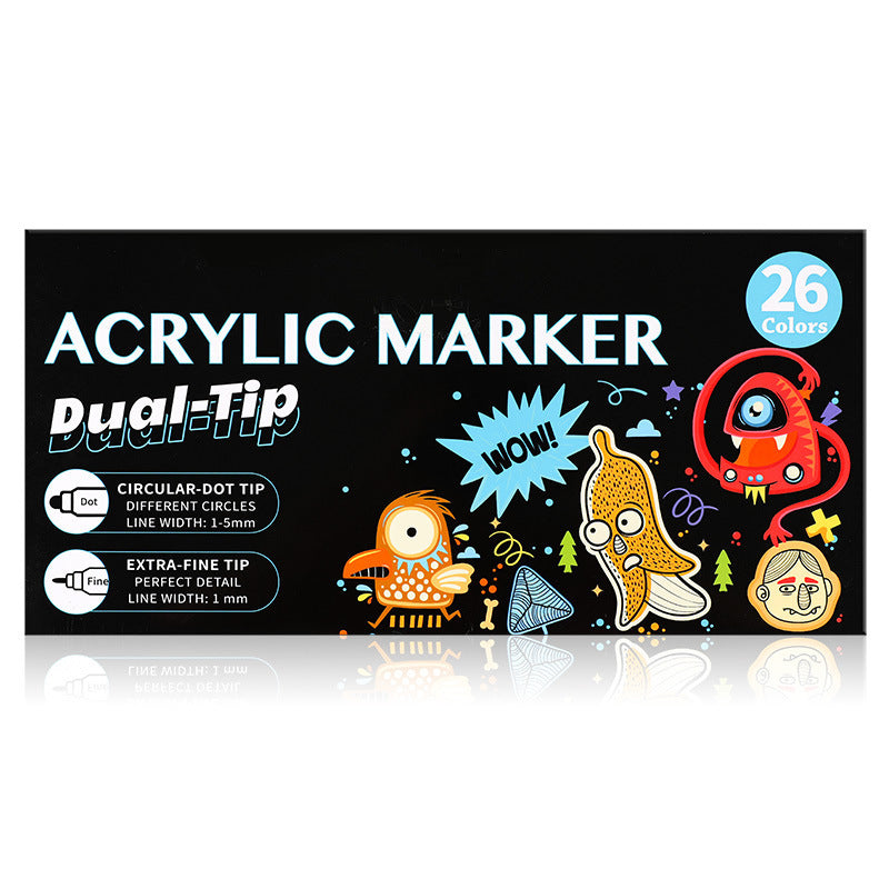 Dual-Tip Acrylic Marker Set - 26 Vibrant Colors for Art and Craft Projects