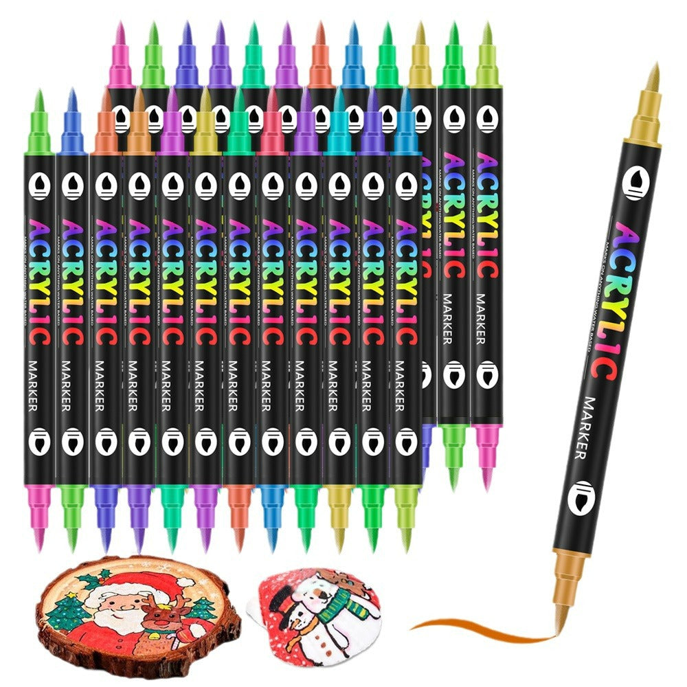 12-Pack Dual-Tip Acrylic Paint Markers - 24 Vibrant Colors, Waterproof & Quick-Dry for Art Projects