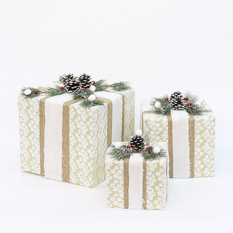 YH99032 Set of 3 Decorative Christmas Gift Boxes with Pine Cones & Berries,without lights - Holiday Decor for Indoor Display (15/20/25cm)