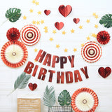 Happy Birthday Party Decoration Set -  Fan Decorations, Hearts, Stars & Banner