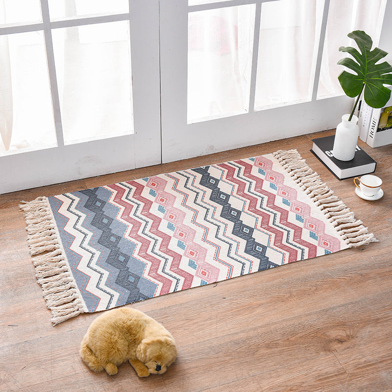 Bohemian Cotton Area Rug with Tassels - Geometric Pattern, Decorative Floor Mat 60*90cm