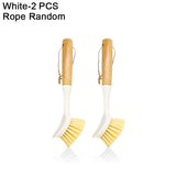 Eco-Friendly Dish Scrub Brush Set - White 2 PCS, Natural Bamboo Handle with Durable Bristles, Random Rope Color