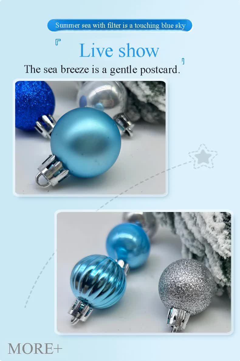 49-Piece Christmas Ornament Set - 3cm Blue, Silver Baubles for Christmas Tree Decoration