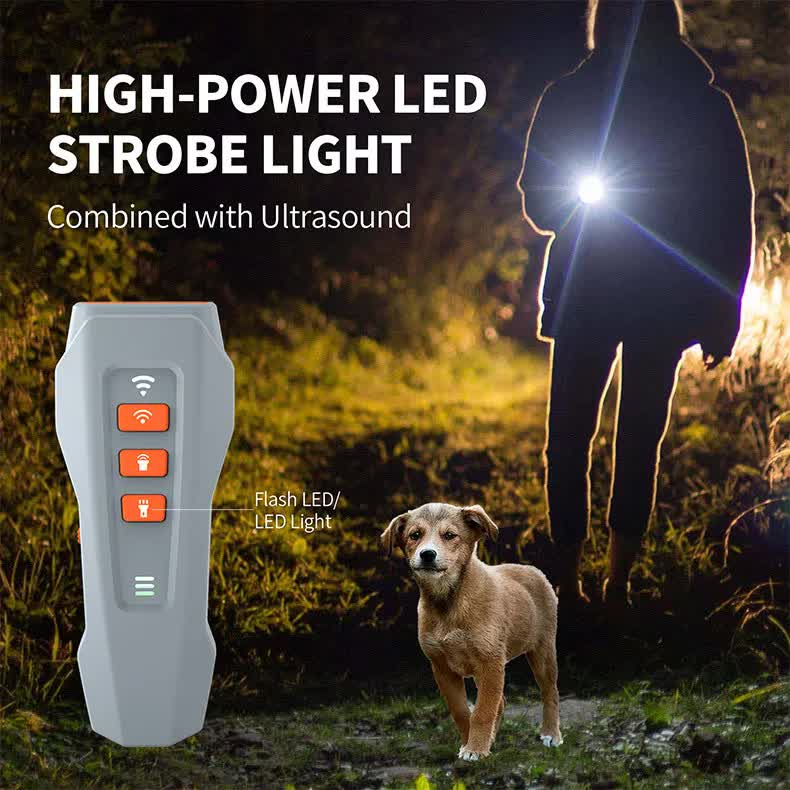 Gray Rechargeable Ultrasonic Dog Trainer with LED Flashlight & Laser - Anti-Barking Device for Effective Dog Training