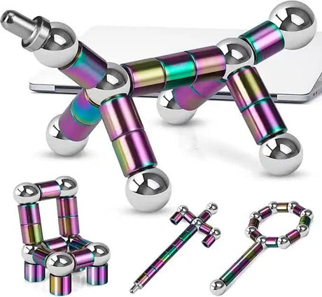 Magnetic Fingertip Pen Building Toy Set - Multifunctional Rainbow Magnet Pen with Creative Building Blocks and Replacement Refills