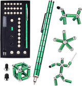 Magnetic Fingertip Pen Building Toy Set - Multifunctional Green Magnet Pen with Creative Building Blocks and Replacement Refills