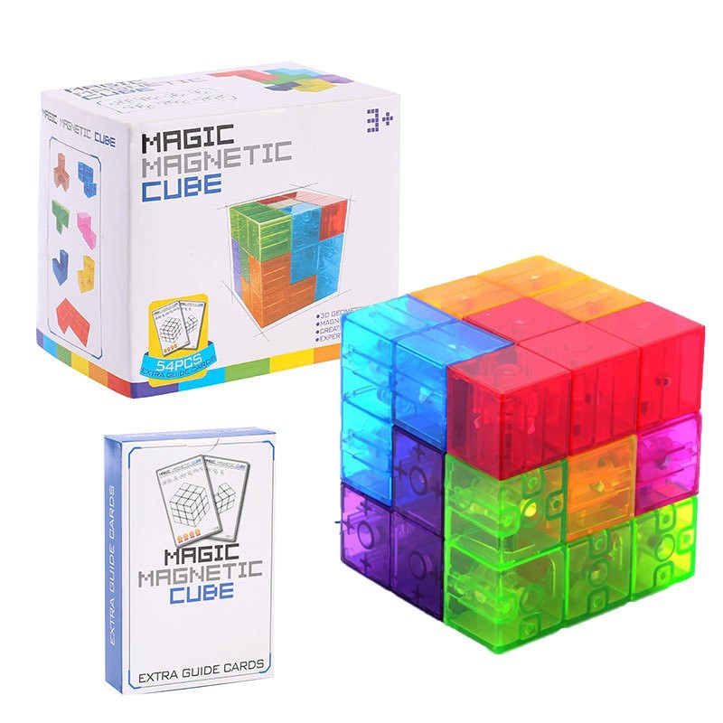 Magic Magnetic Cube Puzzle Set - 3D Rubik's Cube Building Blocks with Guide Cards for Creative Play