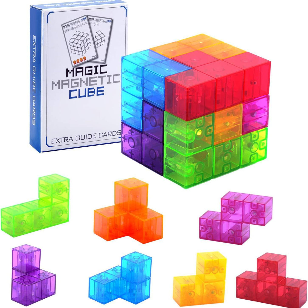 Magic Magnetic Cube Puzzle Set - 3D Rubik's Cube Building Blocks with Guide Cards for Creative Play