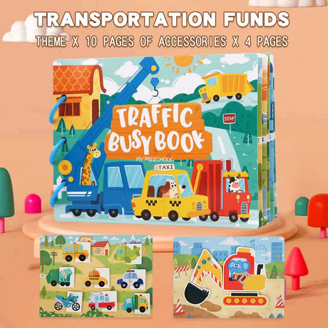 Interactive Busy Book Set - 2-pack of educational activity books for preschoolers on transport and animals