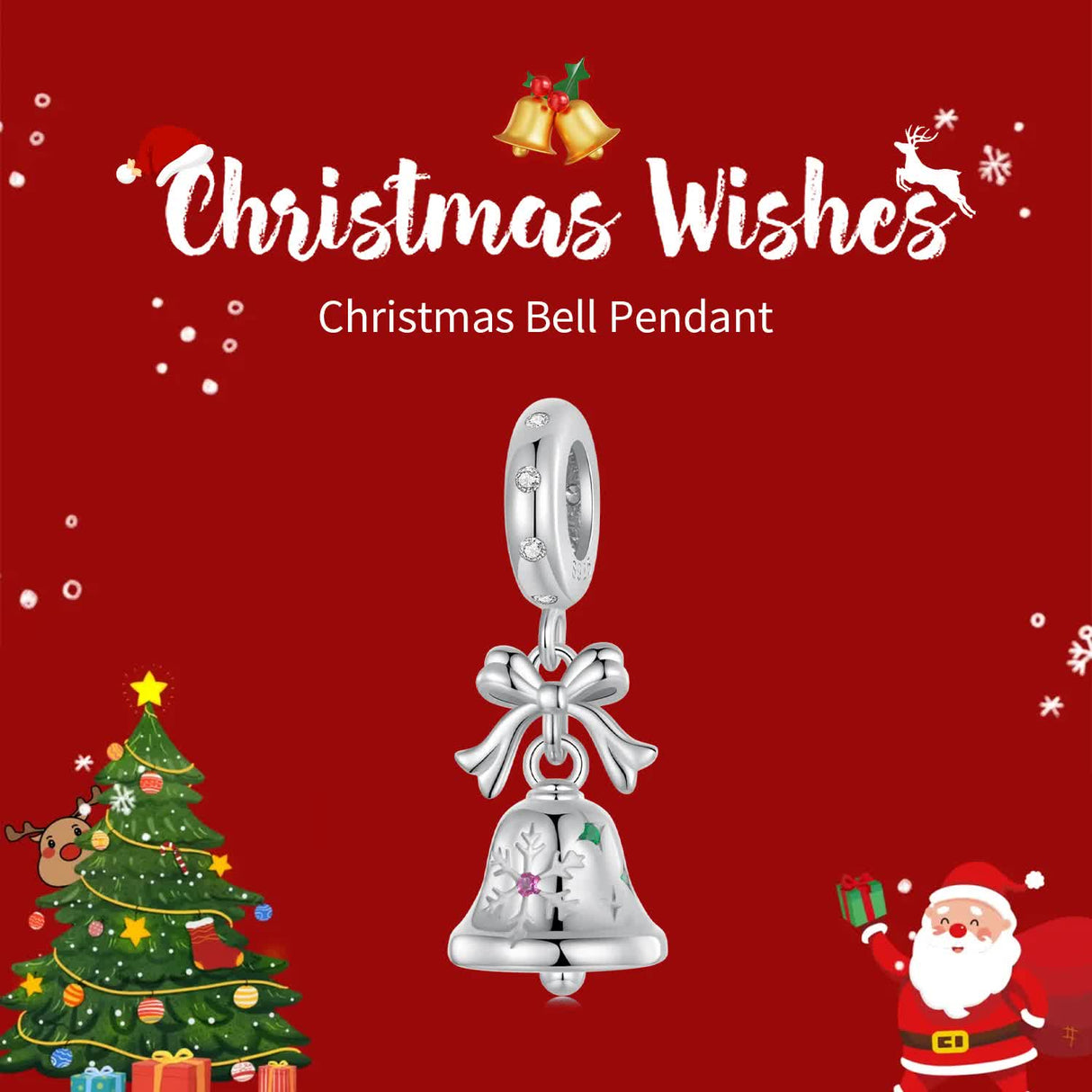 Sterling Silver Bell Charm - Festive Christmas Pendant with Colorful  Accents (weighs approximately 2.2g)