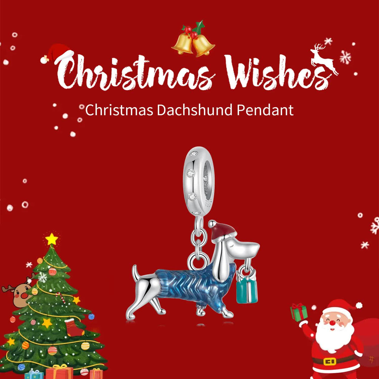 Sterling Silver Dachshund Charm - Festive Christmas Pendant with Colorful  Accents(weighs approximately 2.2g)