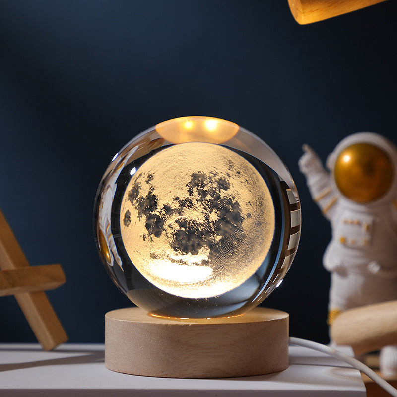 3D Moon Pattern Crystal Ball Lamp with Round Base & Gift Box Elegant Lunar Night Light