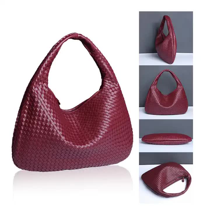 Dark Gray Elegant Woven PU Leather Hobo Bag - Stylish Large-Capacity Shoulder Handbag for Women