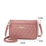 Pink PU Leather Quilted Crossbody Bag for Women - Compact Multi-Compartment Shoulder Purse