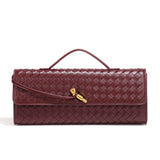 Wine Red Luxury Woven PU Leather Clutch - Elegant Women's Evening Baguette Bag with Adjustable Shoulder Strap