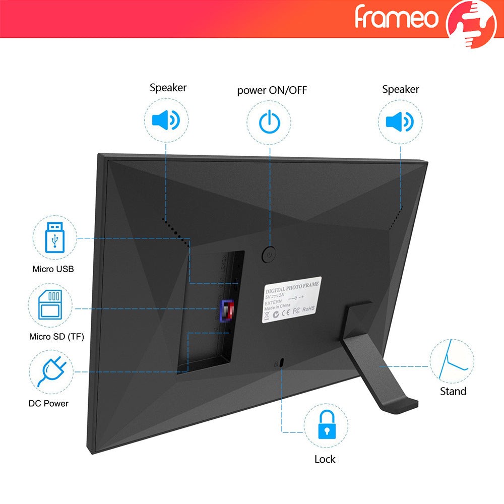 10.1-Inch Wooden Frame WiFi Digital Photo Frame - 32GB Storage, IPS Touchscreen, App Remote Sharing