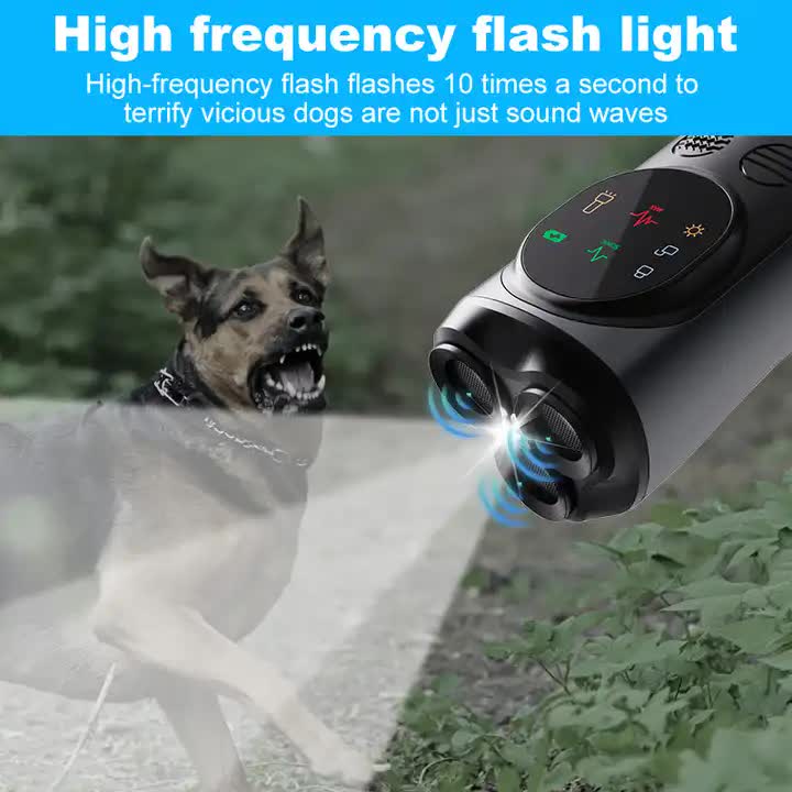 P10 Black  Ultrasonic Dog Repellent Device - Dual-Mode Flashlight and Ultrasonic Dog Deterrent