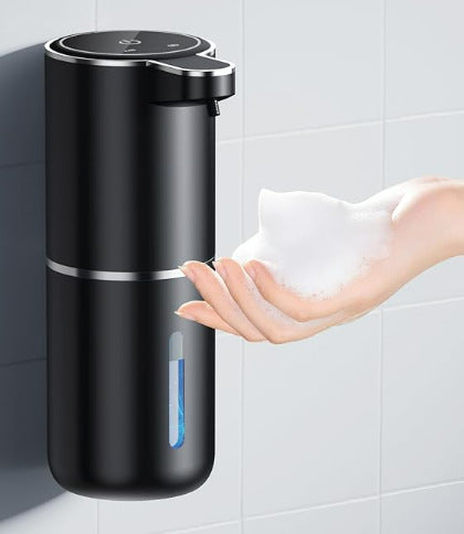 Black Automatic Foaming Soap Dispenser with Rechargeable Battery, Touch Control, and 380ml Capacity - IPX5 Waterproof