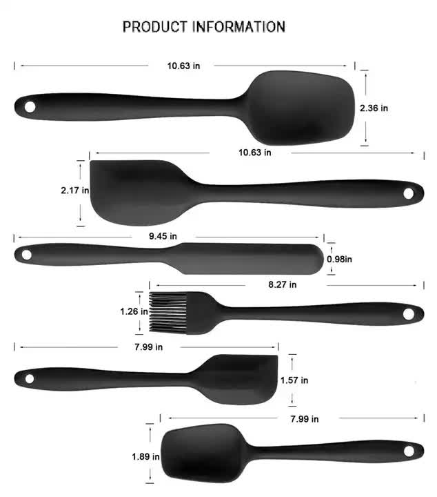 6-Piece Silicone Kitchen Utensil Set - Heat Resistant Baking Tools with Spatulas, Spoon, and Brush (Black)(2 set/12PCS)