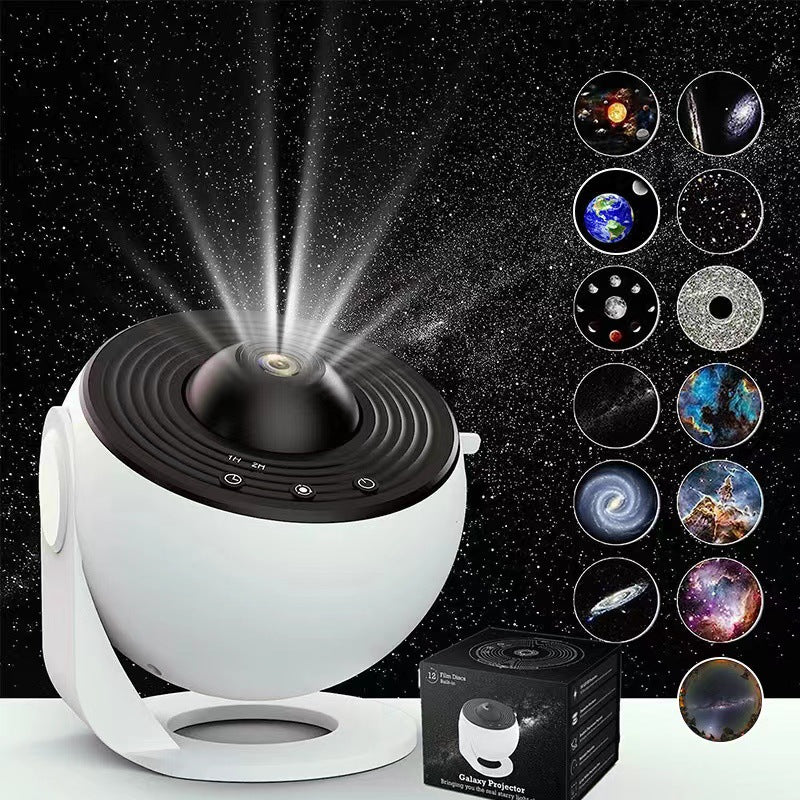 High-Definition Focusable Starry Galaxy Projector Lamp - Creative Bedroom Mood Light with 13 Film Slides (Black & White)