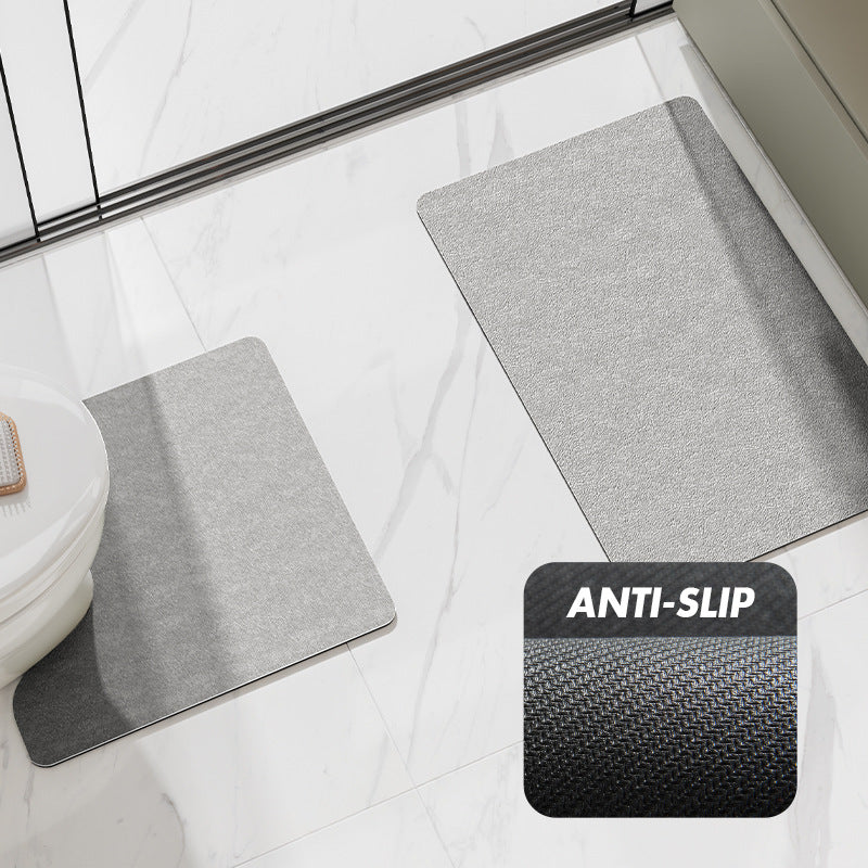 Off-white Bathroom Floor Mat Set - U-Shaped Toilet Mat 50*50cm & Rectangular 40x60cm Mat for Bathroom