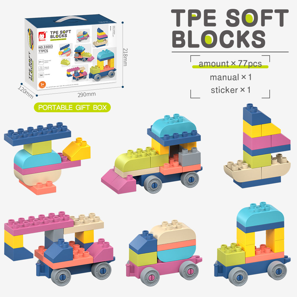 B1-TPE Soft Blocks Set - 77 Pieces Building Toy, Safe and Durable, for Children 3+ Years