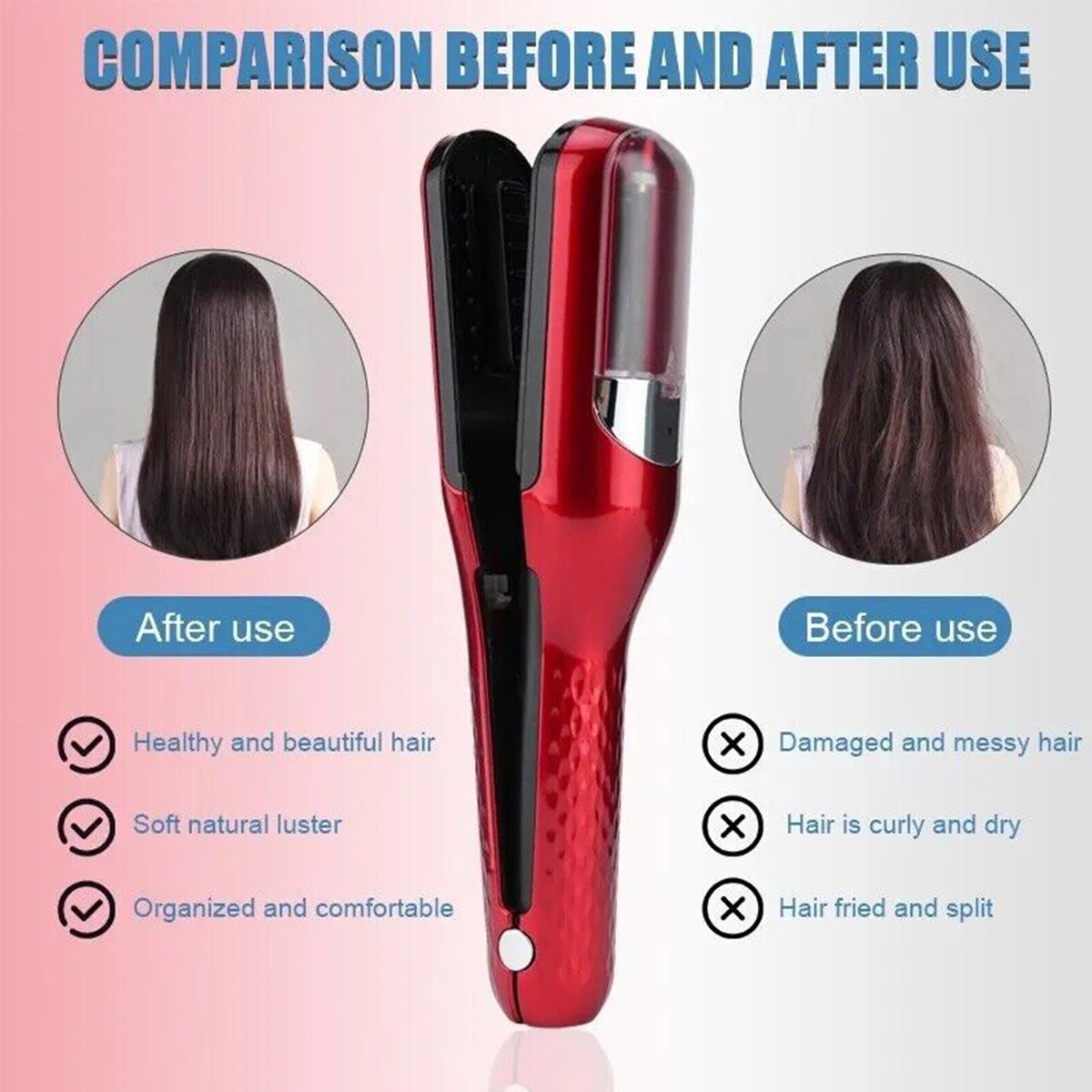 Red  Mini - Automatic, Hair Repair Split End Remover Trimmer For Dry, Splitting, Damaged And Brittle Split Ends, Men And Women Hair Styling Beauty Tool