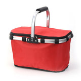 Red Portable Picnic Basket - Foldable Insulated Outdoor Shopping Basket, Meal Delivery & Takeout Carrier