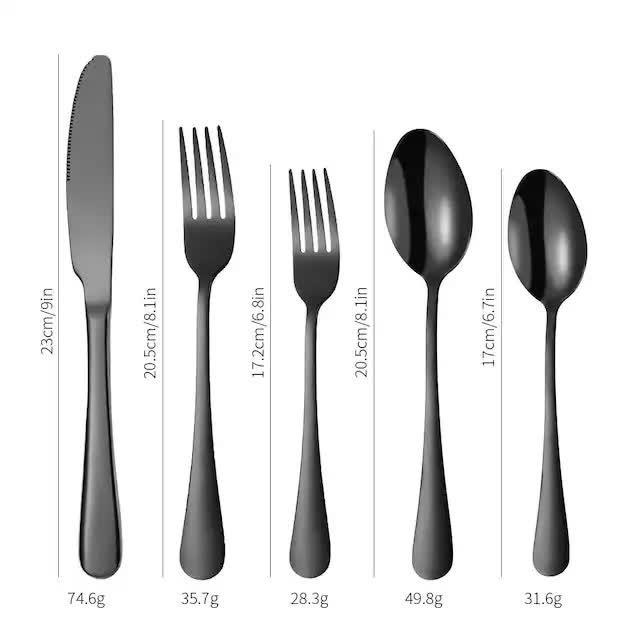 Silver 410 Stainless Steel Cutlery Set - Western Steak Knife, Fork & Spoon Set, 4 Set/20-Piece Dinnerware Set